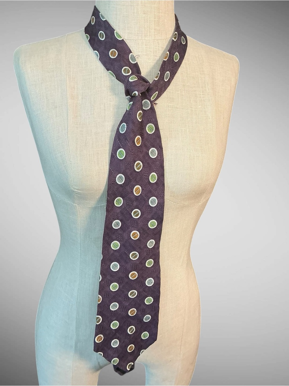 Vintage Pierre Cardin Silk Tie Purple Geometric Polka Dot Necktie 4” Wide
